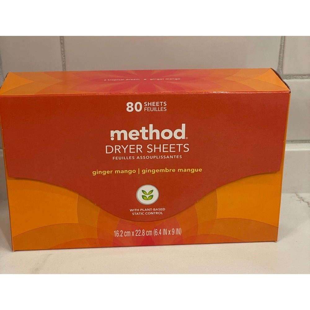 Method Dryer Sheets Ginger Mango 80 Sheet Count Static Control New Discontinued